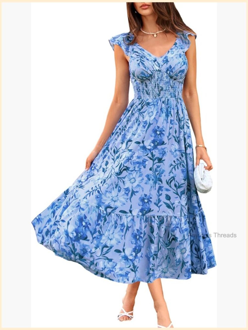 Women's Floral Maxi Dress with Pockets Ruffle Sleeve Wedding Guest Sundress